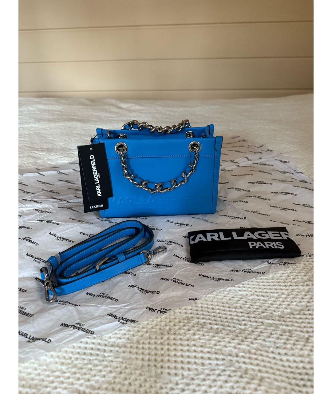 KARL LAGERFELD Синяя кожаная сумка с короткими ручками, фото 2