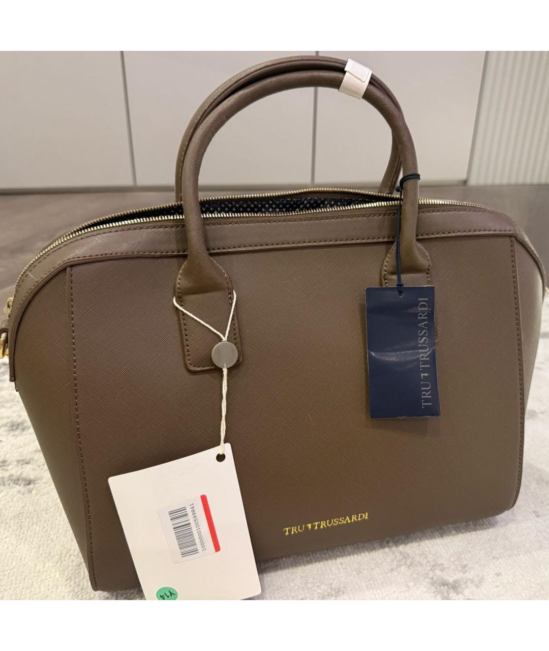 TRUSSARDI Антрацитовая кожаная сумка с короткими ручками, фото 8