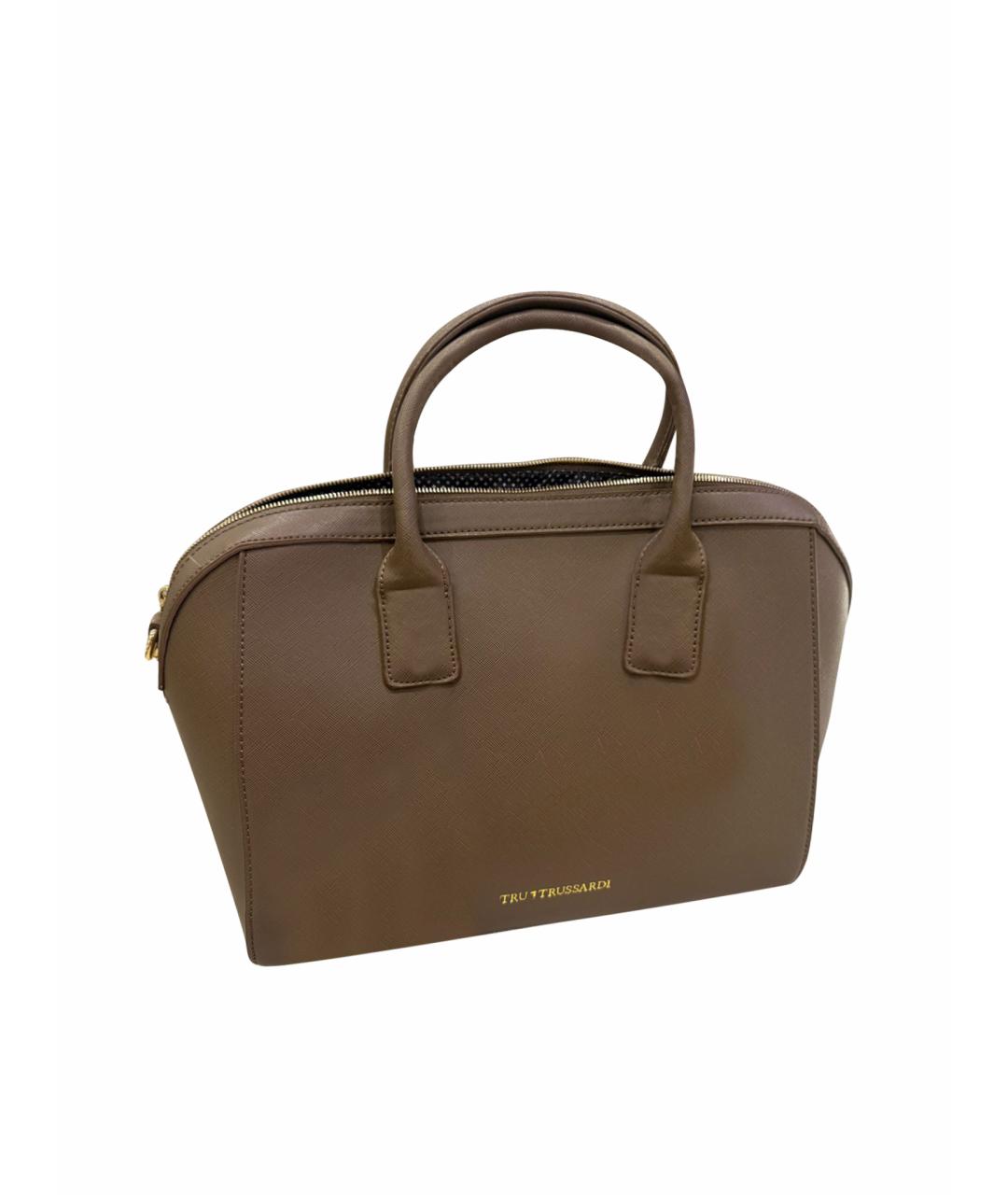 TRUSSARDI Антрацитовая кожаная сумка с короткими ручками, фото 1