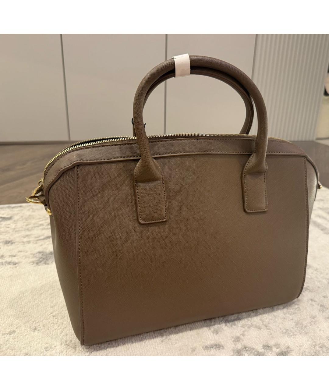 TRUSSARDI Антрацитовая кожаная сумка с короткими ручками, фото 2