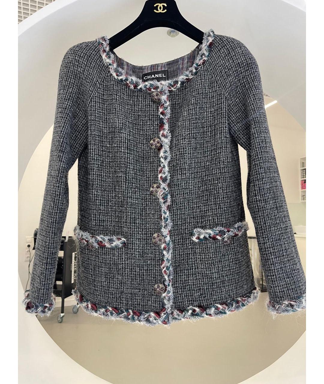 CHANEL Серый шерстяной жакет/пиджак, фото 9