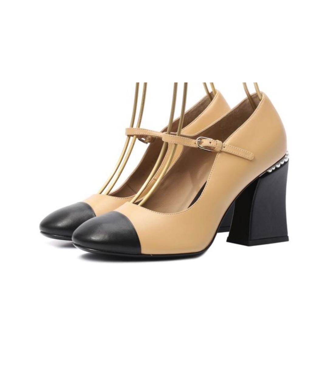 CHANEL Бежевые кожаные туфли, фото 2