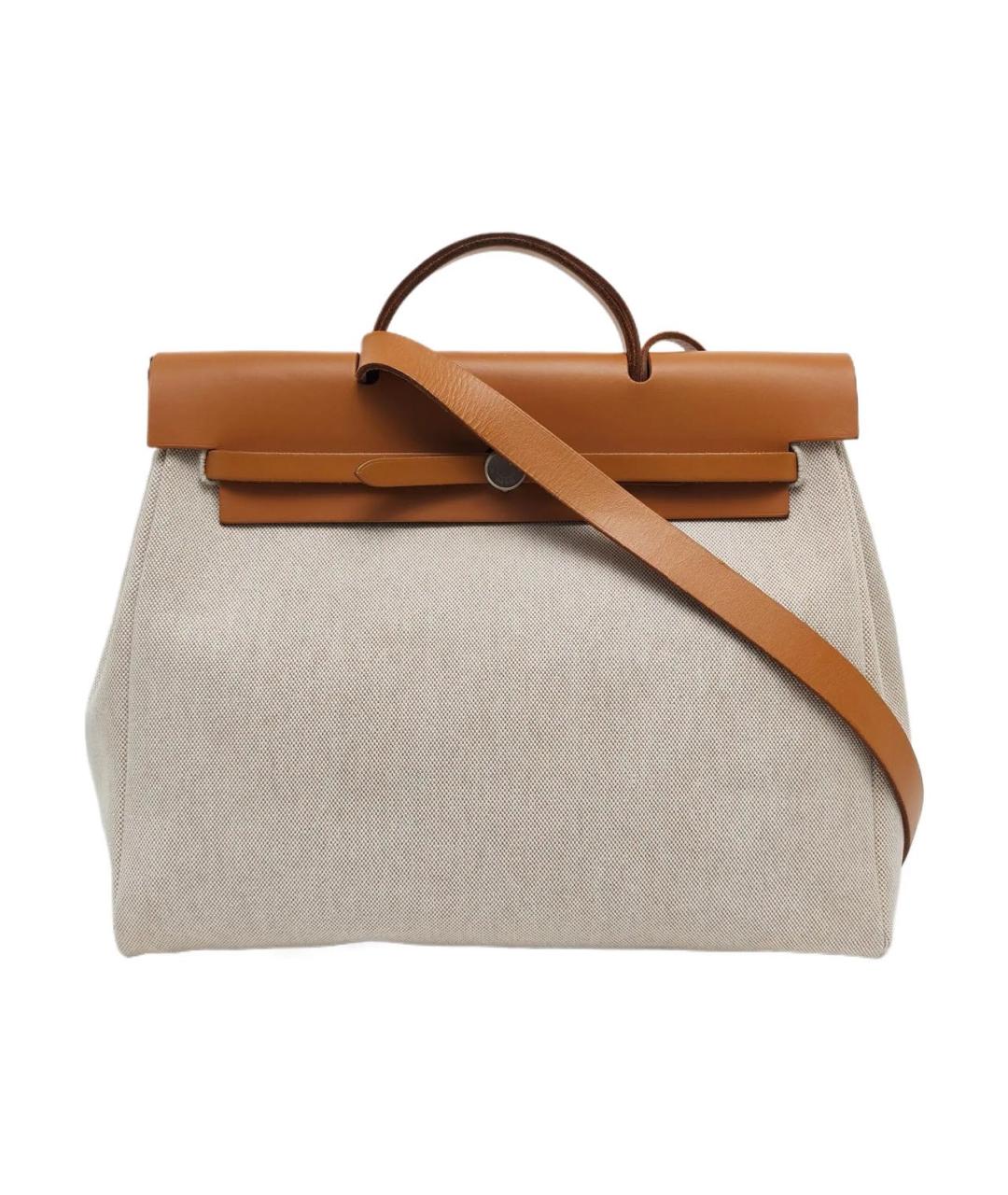 HERMES Бежевая тканевая сумка с короткими ручками, фото 1