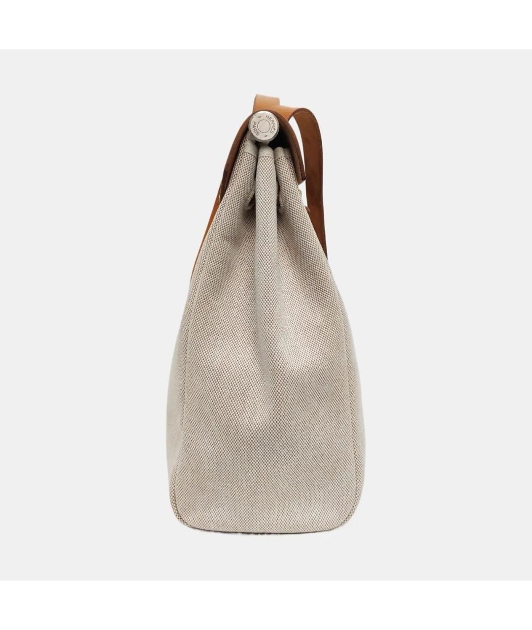 HERMES Бежевая тканевая сумка с короткими ручками, фото 3