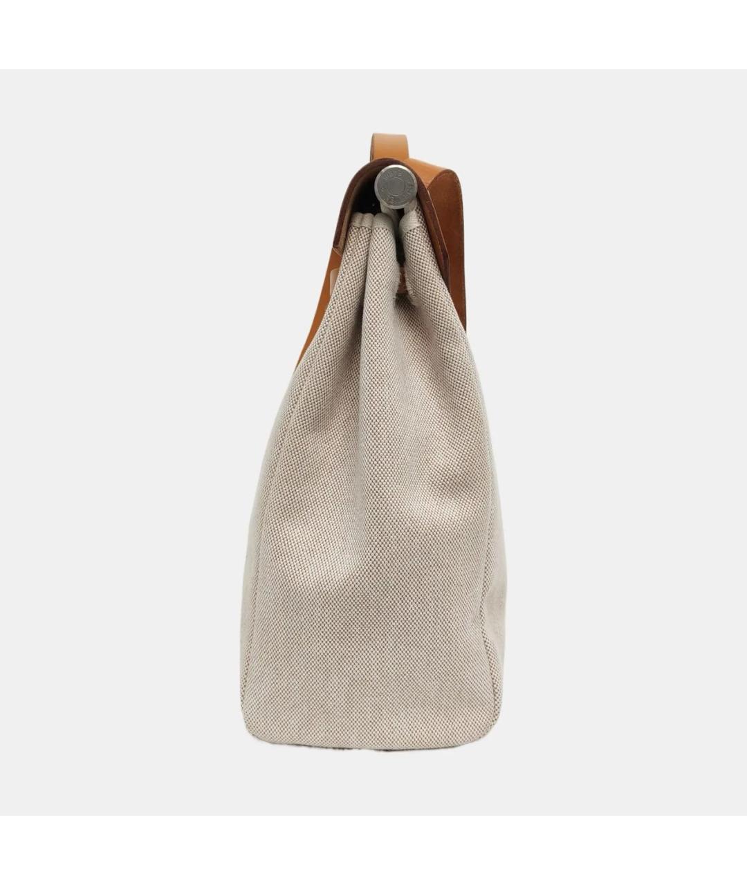 HERMES Бежевая тканевая сумка с короткими ручками, фото 2