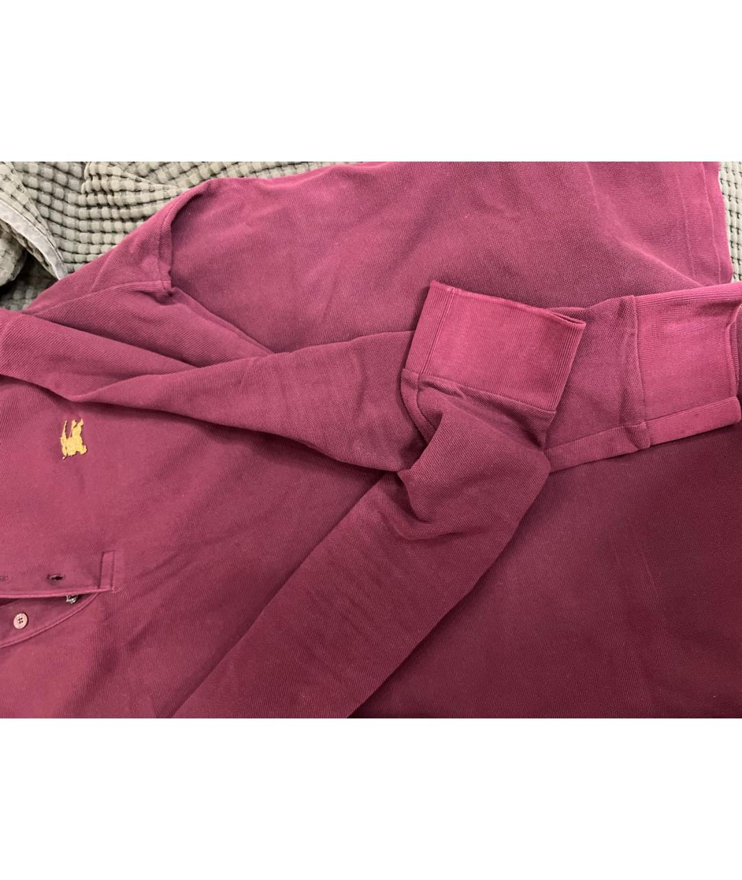 BURBERRY Бордовое хлопковое поло с длинным рукавом, фото 5