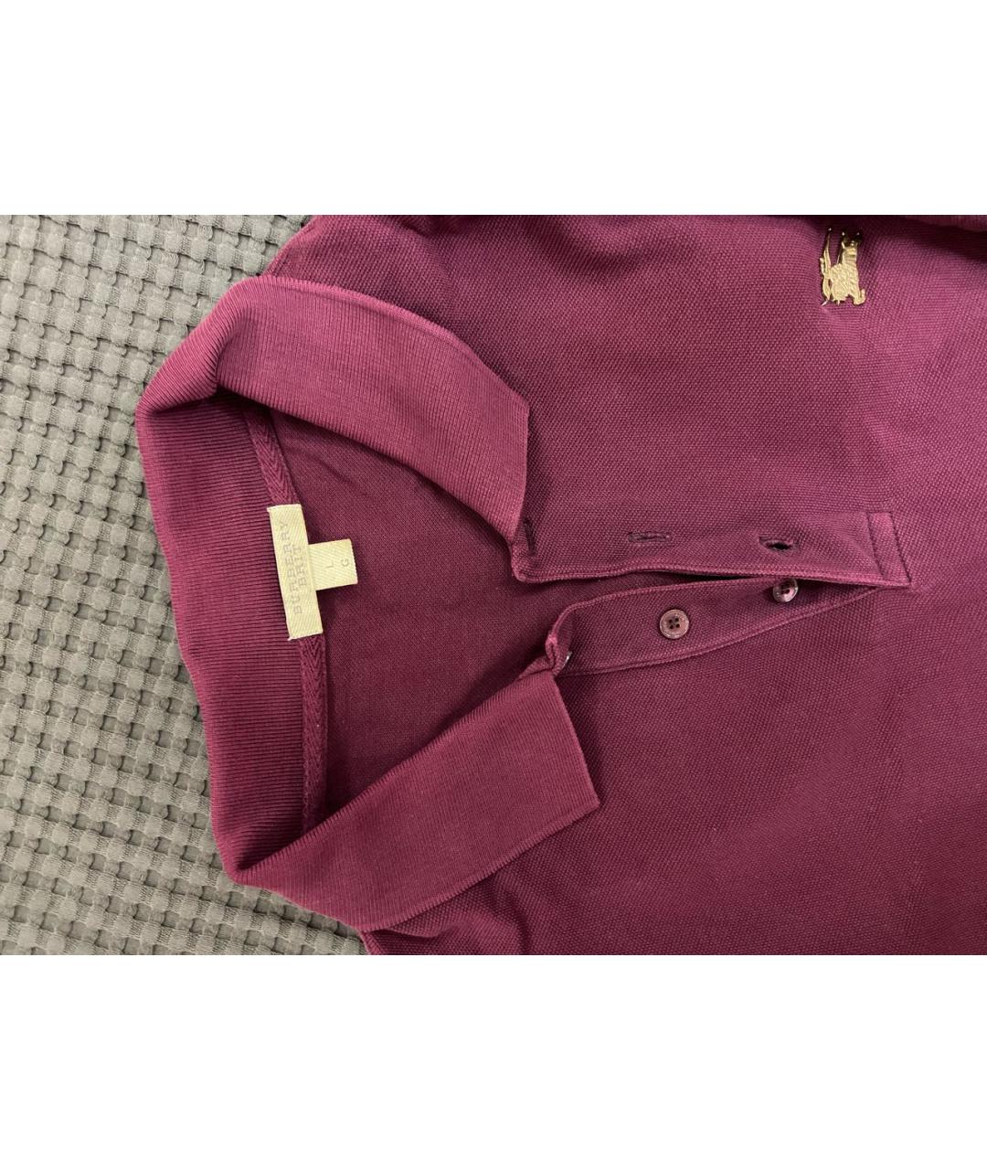 BURBERRY Бордовое хлопковое поло с длинным рукавом, фото 3