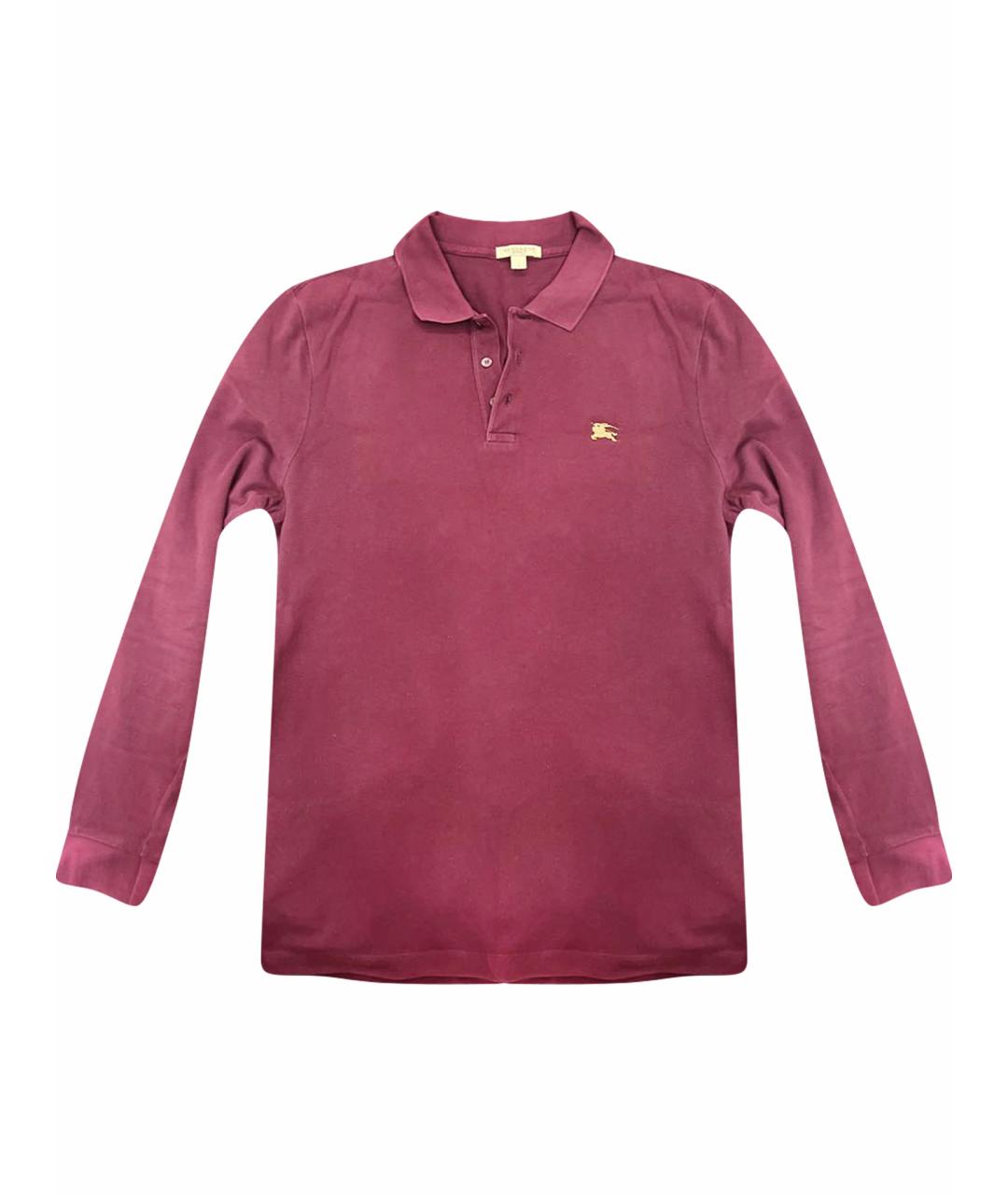 BURBERRY Бордовое хлопковое поло с длинным рукавом, фото 1