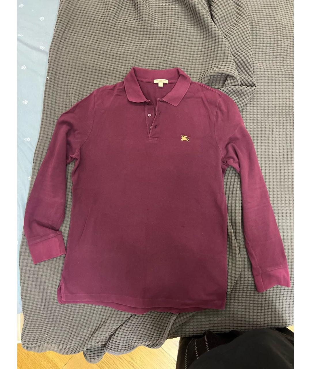 BURBERRY Бордовое хлопковое поло с длинным рукавом, фото 6