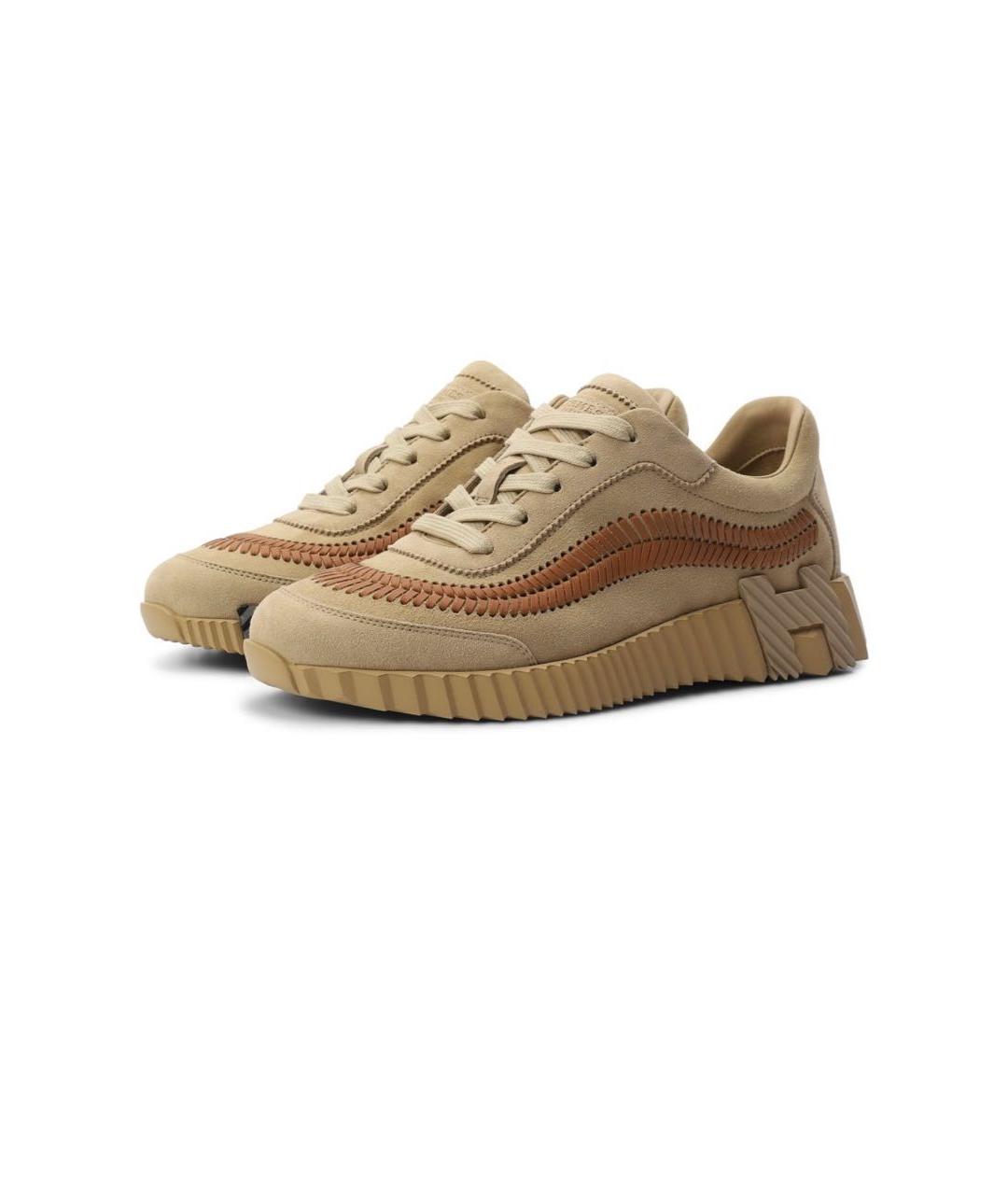 HERMES Бежевые замшевые кроссовки, фото 2