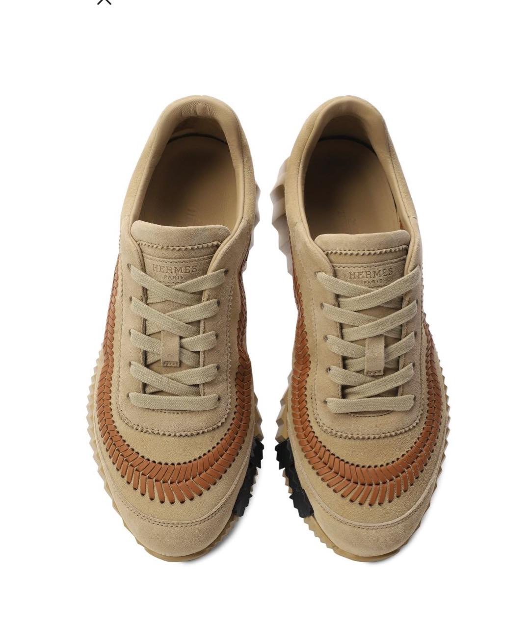 HERMES Бежевые замшевые кроссовки, фото 3