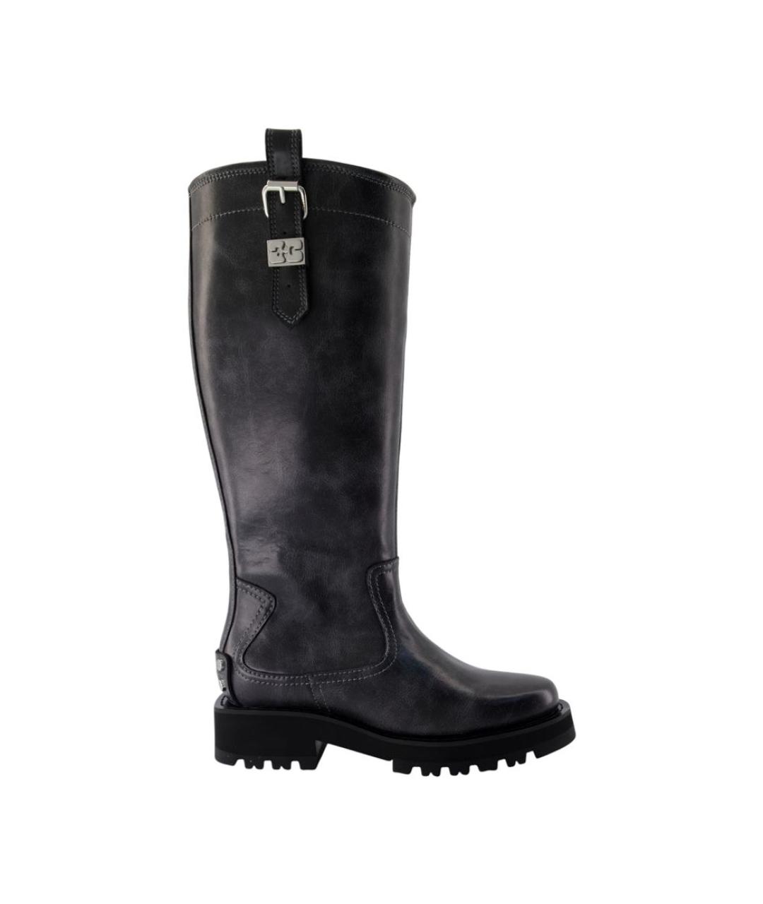 GANNI Черные кожаные сапоги, фото 1