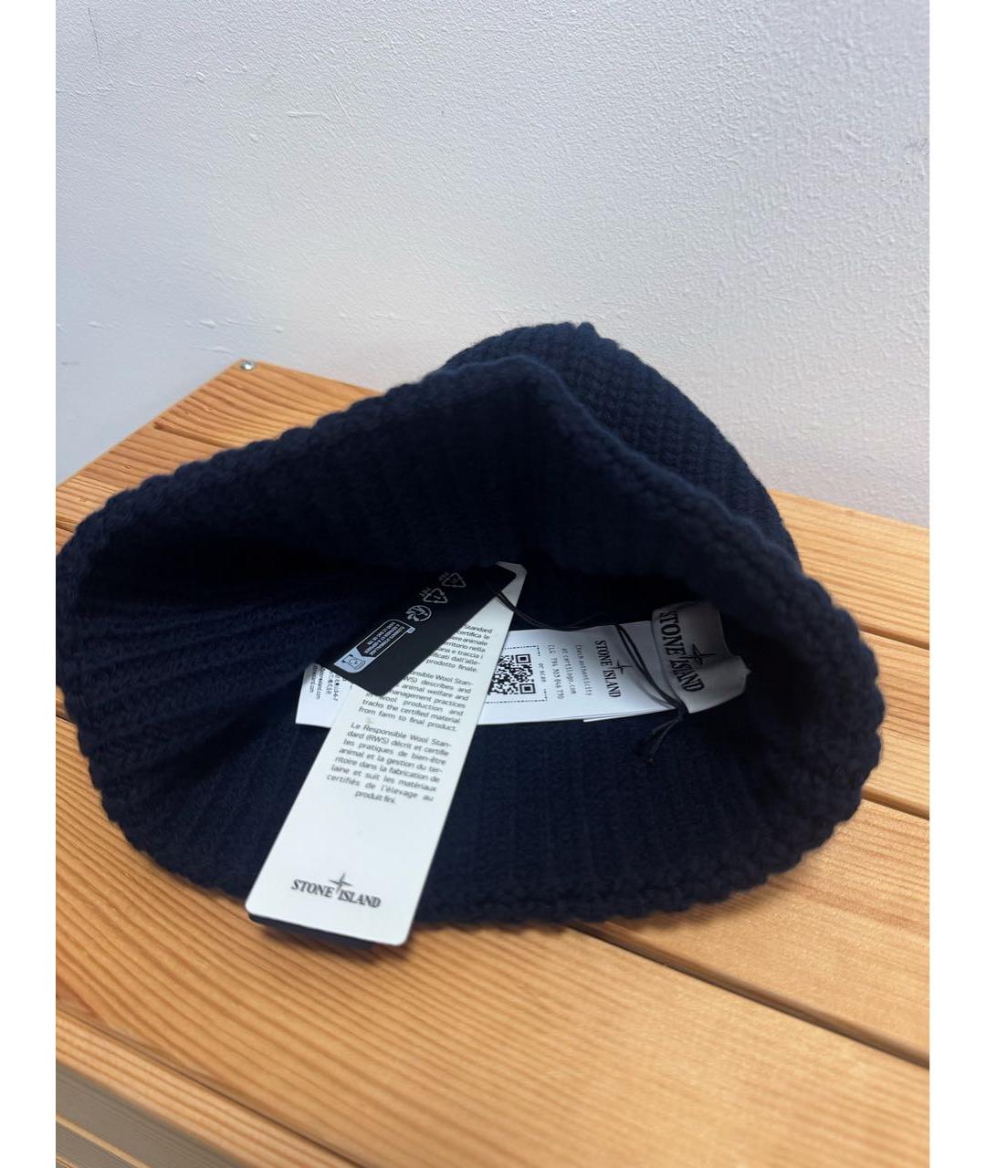 STONE ISLAND Темно-синяя шерстяная шапка, фото 5
