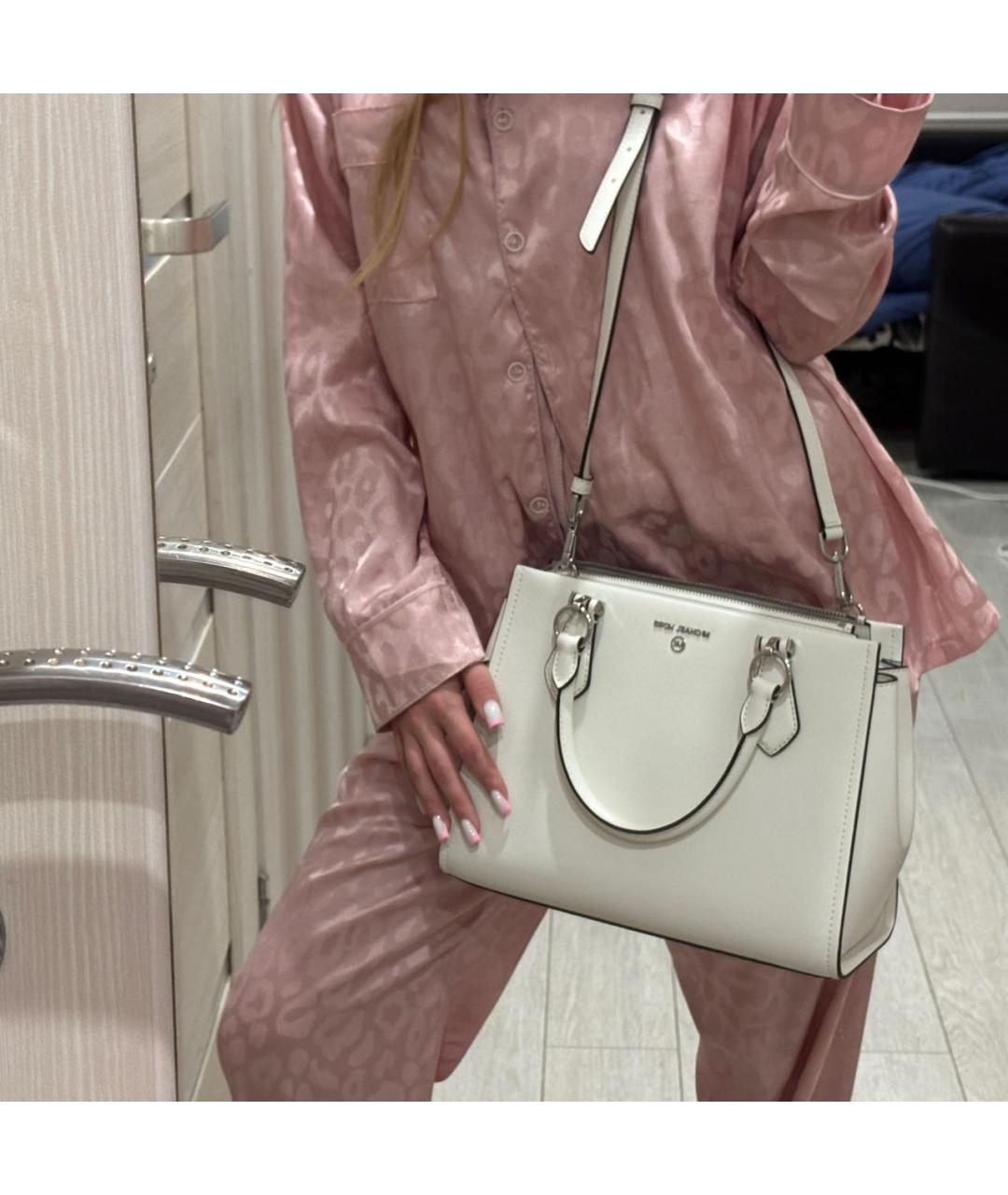 MICHAEL KORS Белая кожаная сумка с короткими ручками, фото 7