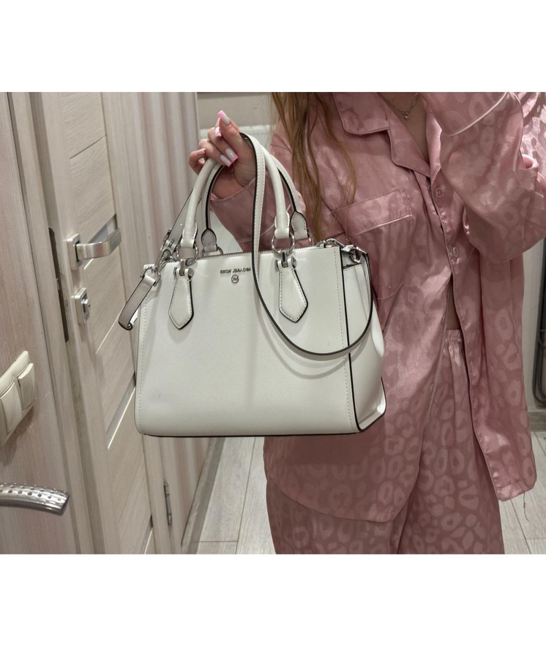 MICHAEL KORS Белая кожаная сумка с короткими ручками, фото 6