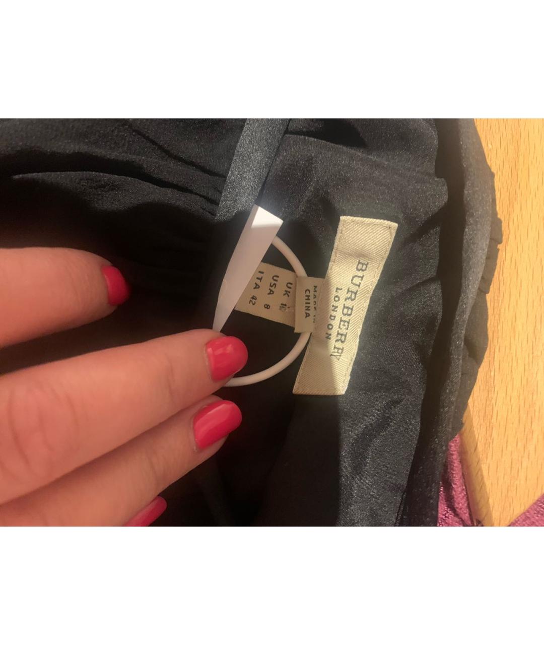 BURBERRY Черная шелковая юбка миди, фото 3