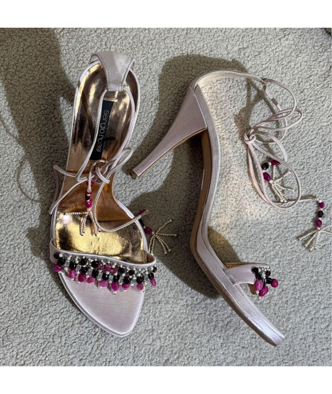 SERGIO ROSSI Розовые текстильные босоножки, фото 6