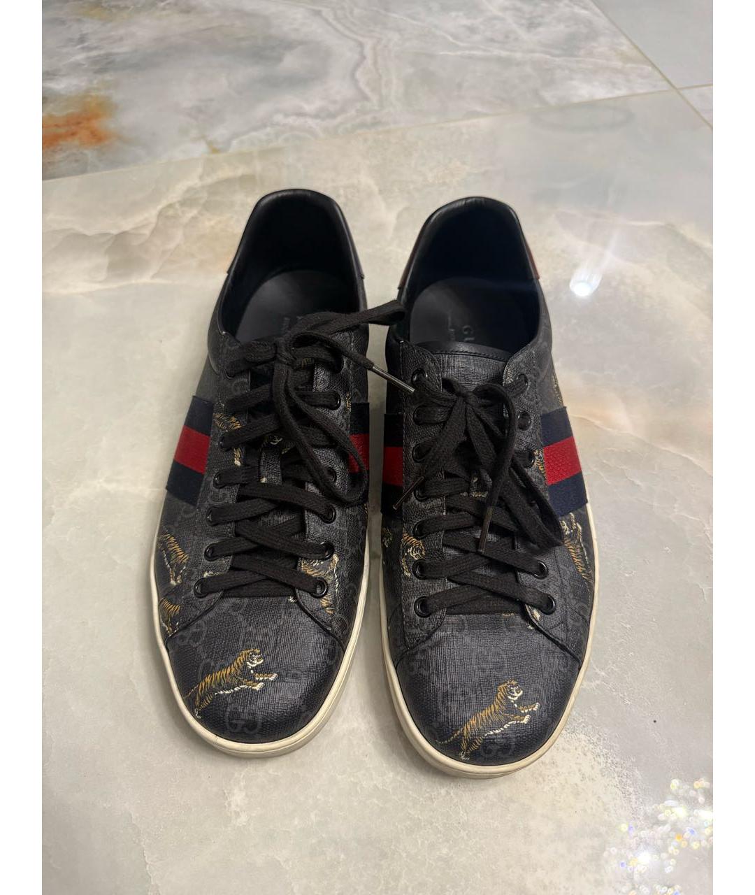 GUCCI Черные кожаные низкие кроссовки / кеды, фото 3