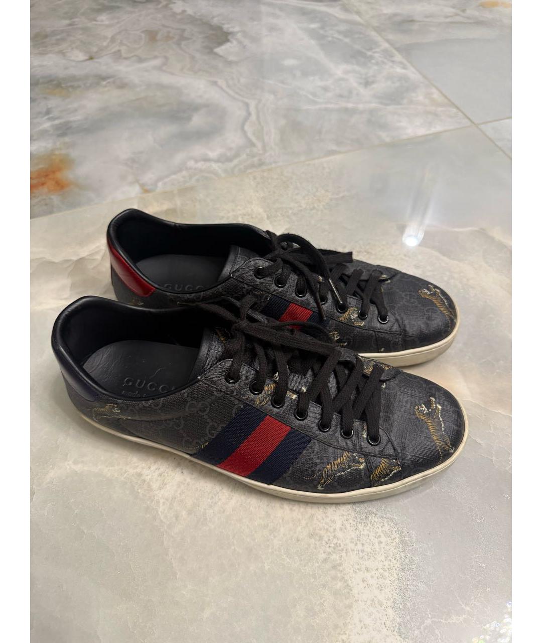 GUCCI Черные кожаные низкие кроссовки / кеды, фото 2