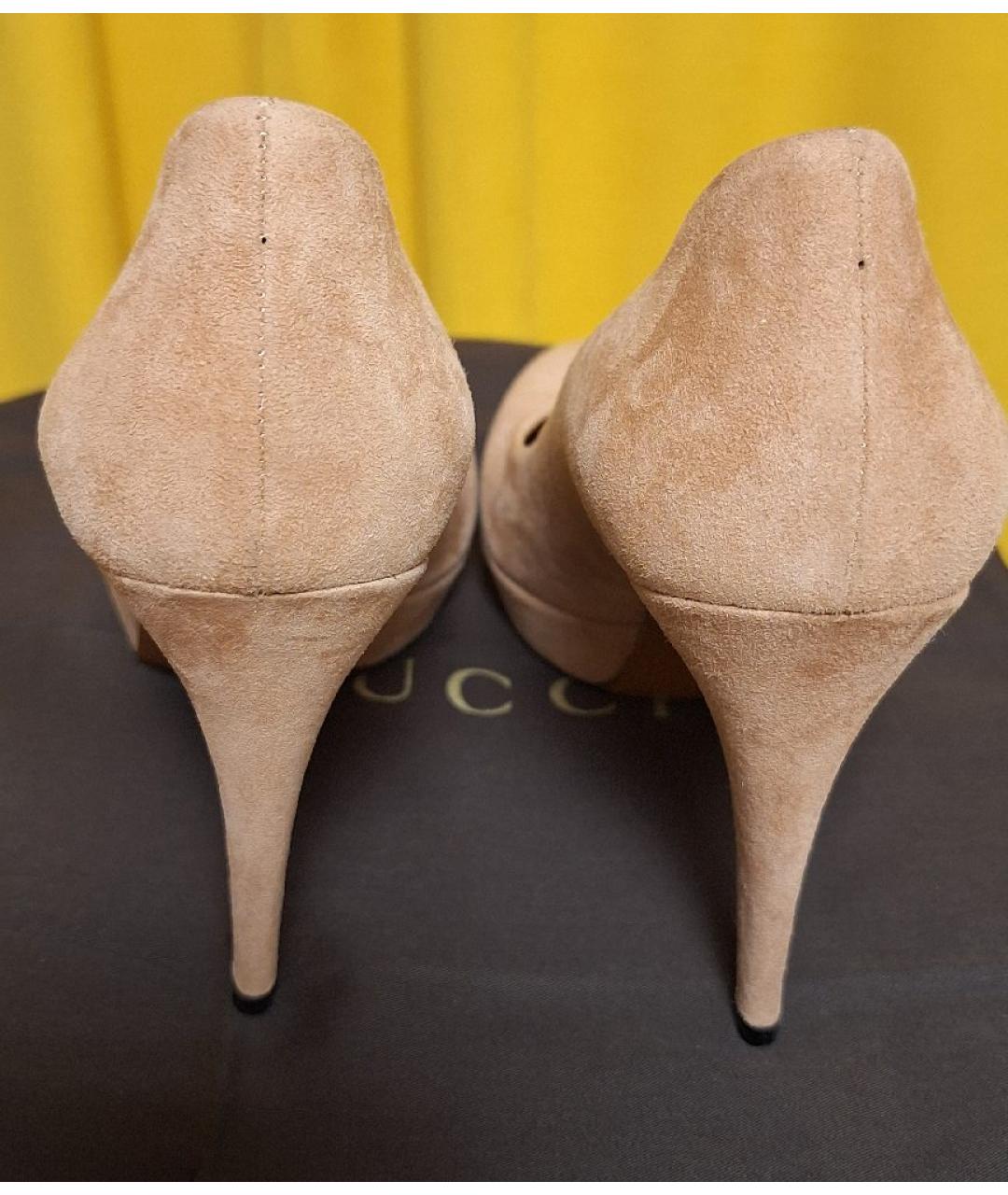 GUCCI Бежевые замшевые туфли, фото 4