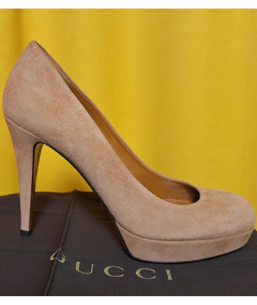 GUCCI Бежевые замшевые туфли, фото 10