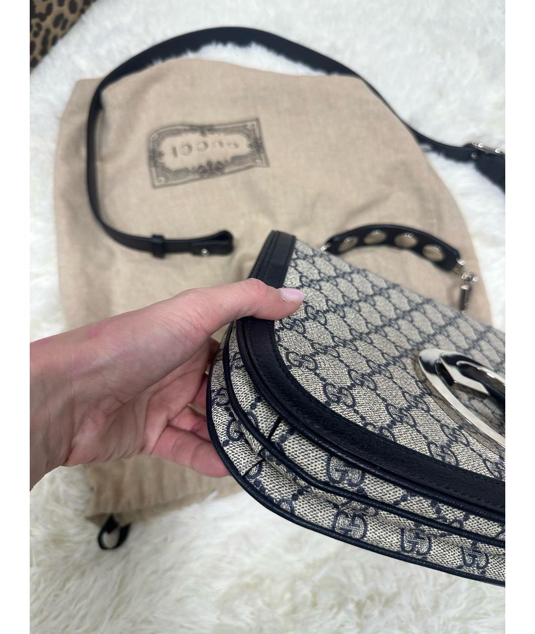 GUCCI Серая кожаная сумка с короткими ручками, фото 3