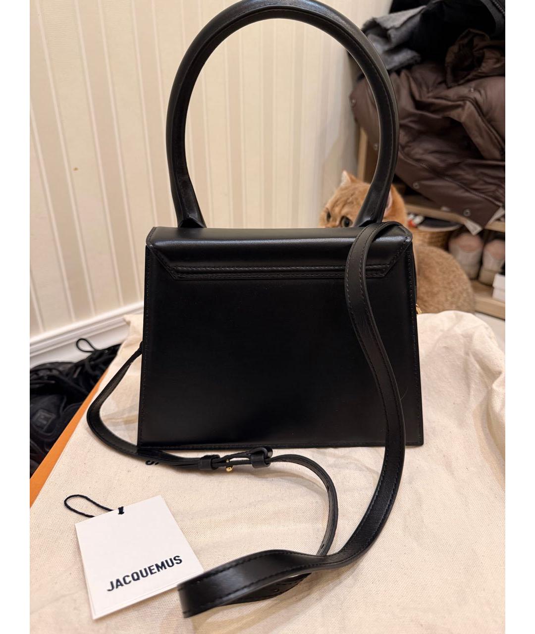 JACQUEMUS Черная кожаная сумка через плечо, фото 2