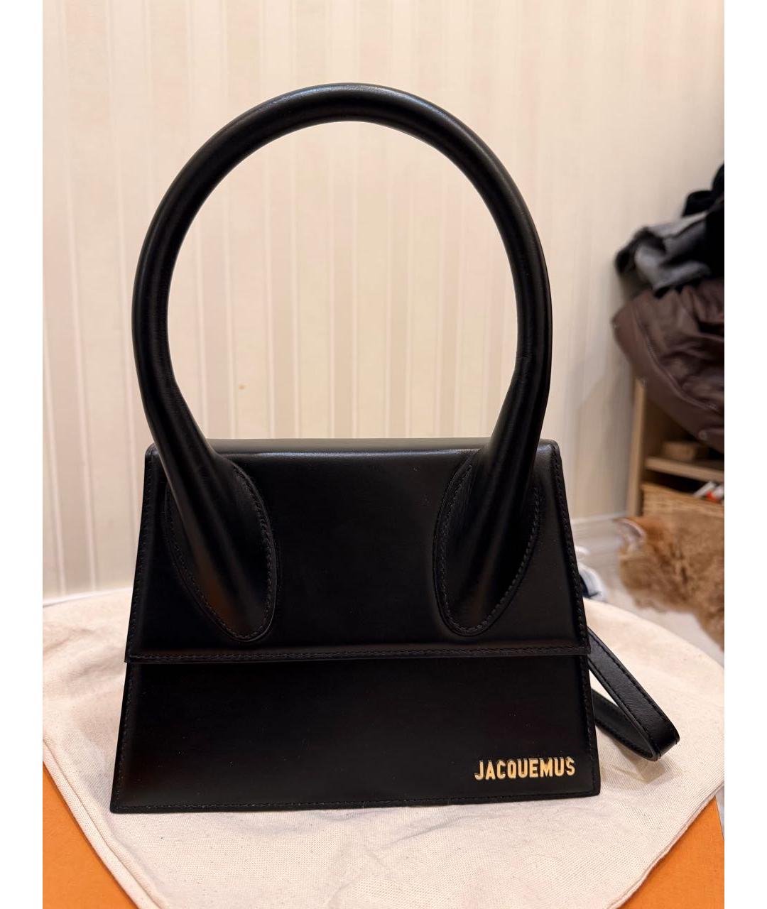 JACQUEMUS Черная кожаная сумка через плечо, фото 5