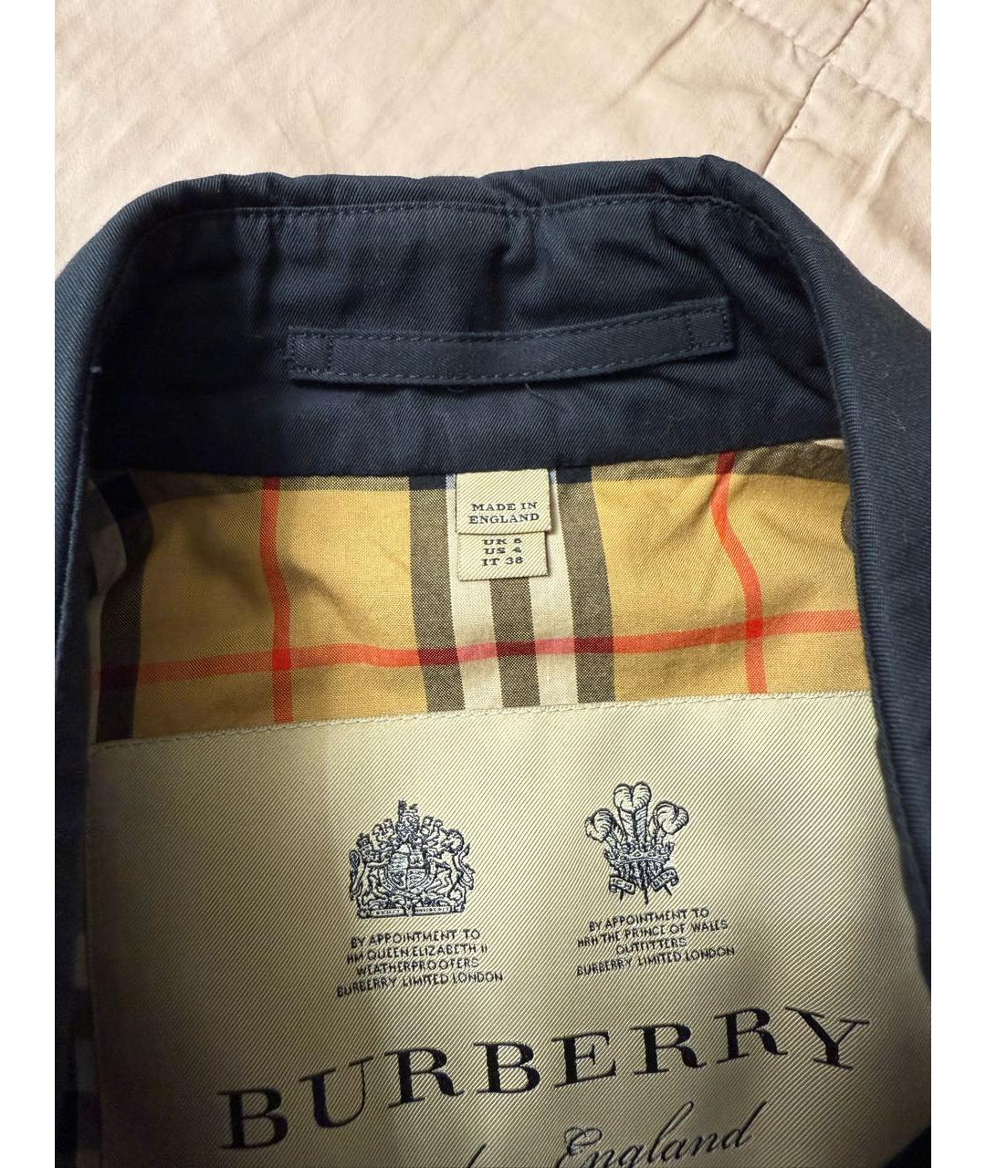 BURBERRY Темно-синий хлопковый тренч/плащ, фото 2