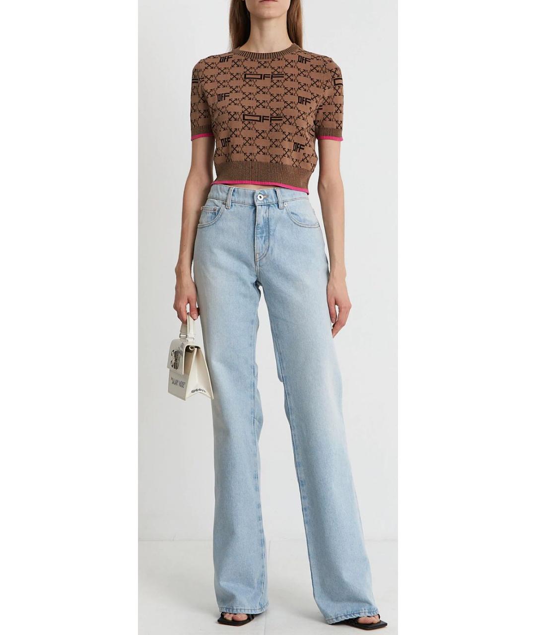 OFF-WHITE Голубые хлопковые джинсы клеш, фото 5