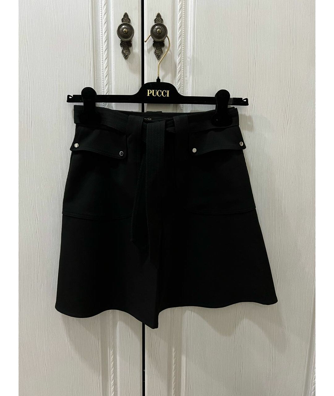 MAJE Черная вискозная юбка мини, фото 6