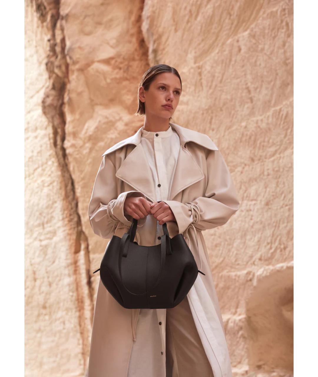 POLENE Черная кожаная сумка тоут, фото 5