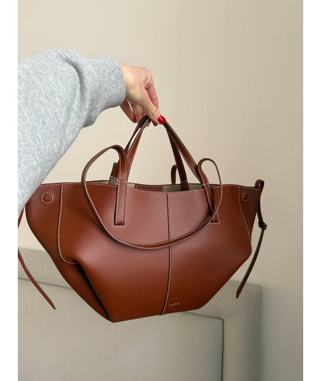 POLENE Коричневая кожаная сумка тоут, фото 2