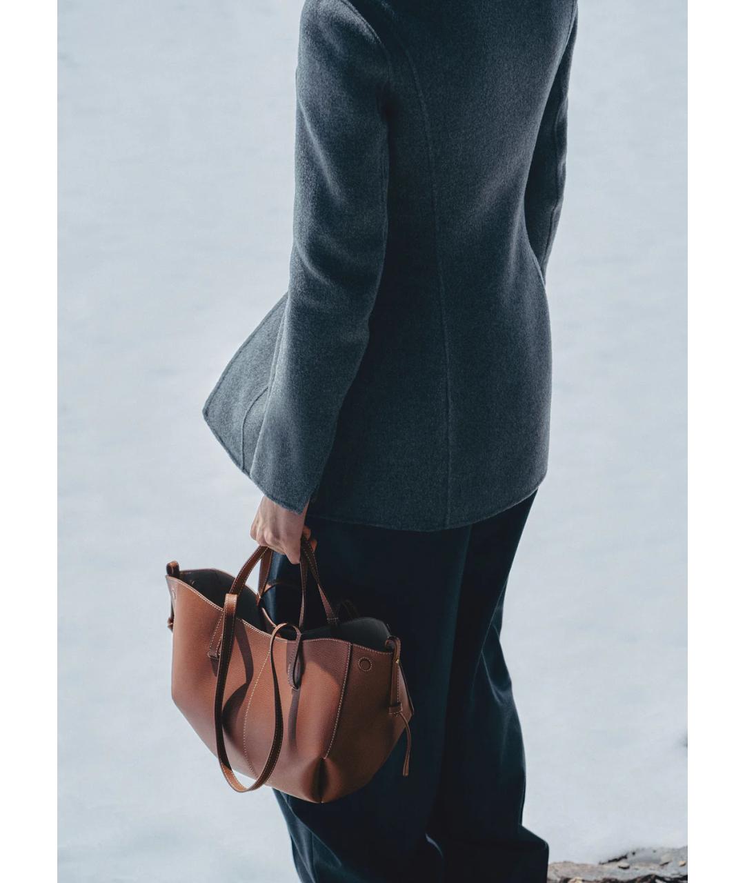 POLENE Коричневая кожаная сумка тоут, фото 4