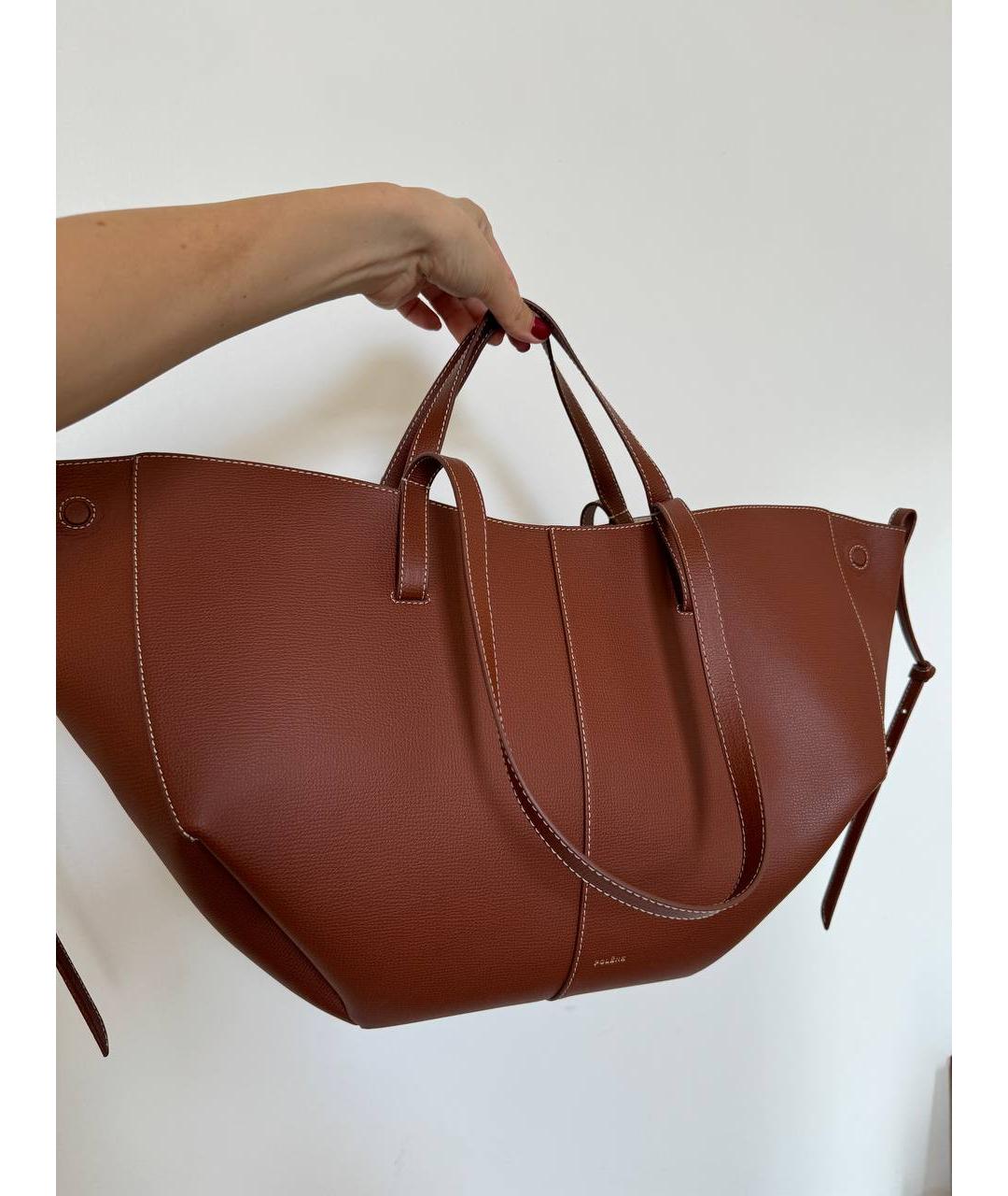 POLENE Коричневая кожаная сумка тоут, фото 2