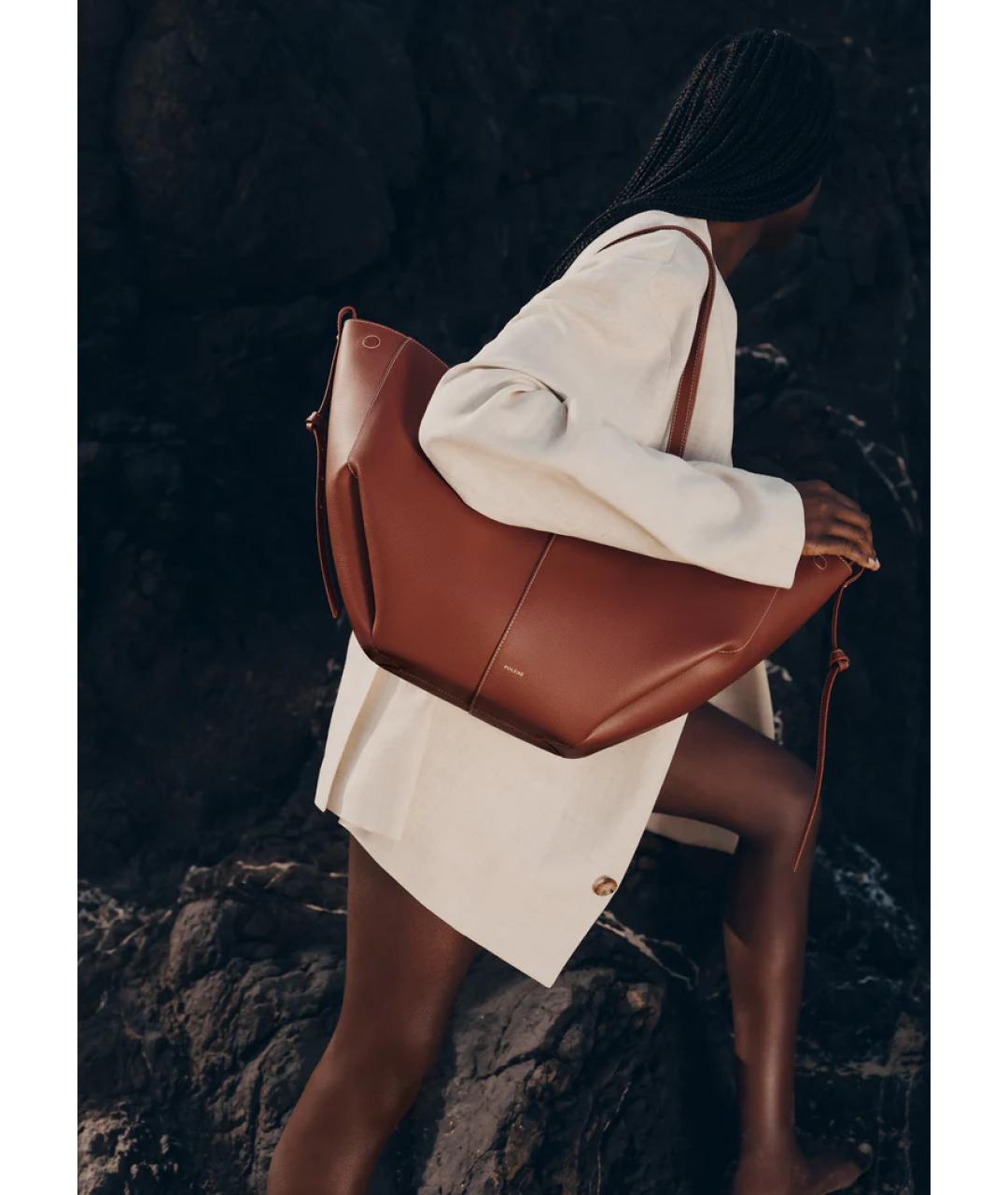 POLENE Коричневая кожаная сумка тоут, фото 4