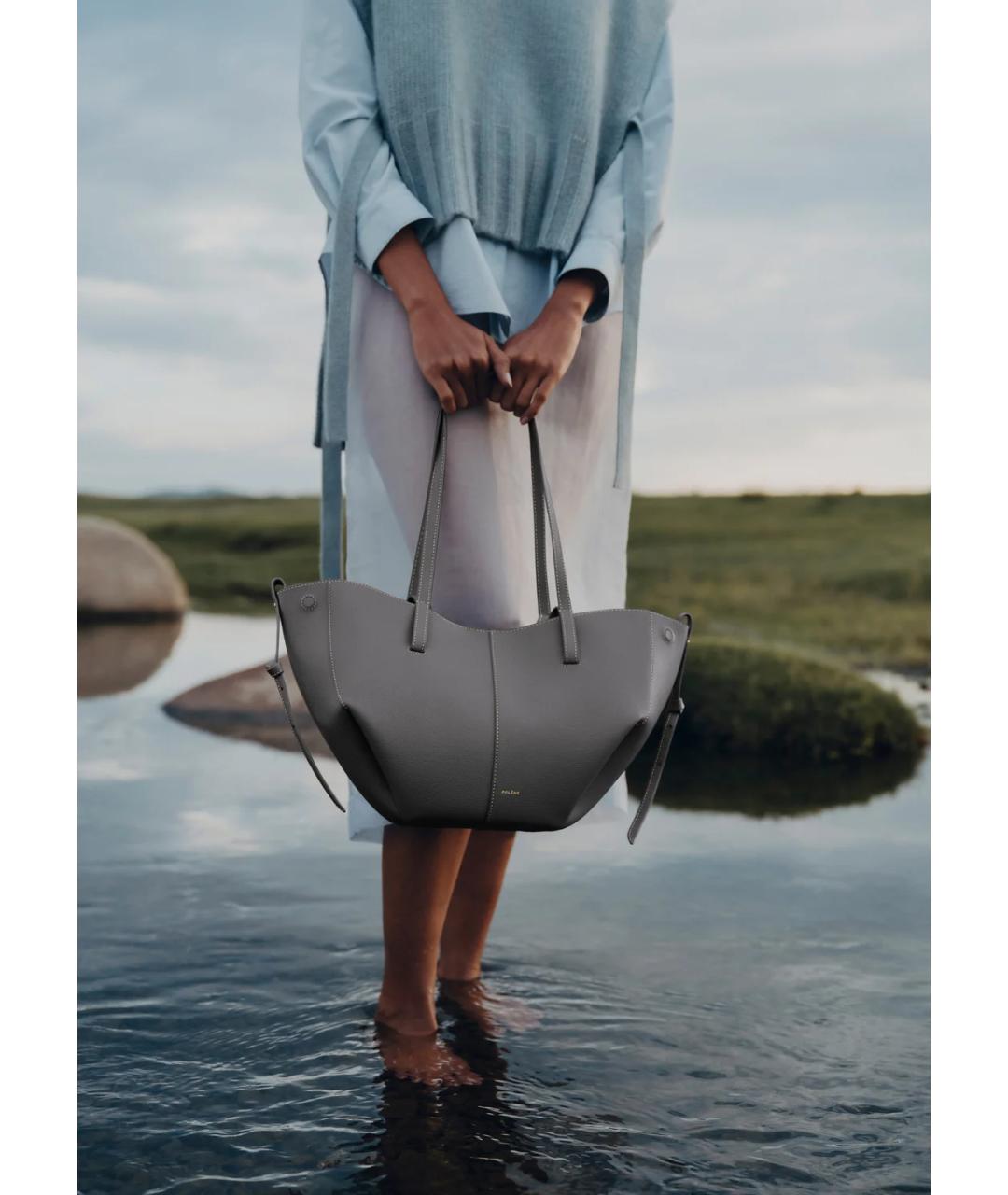 POLENE Серая кожаная сумка тоут, фото 4