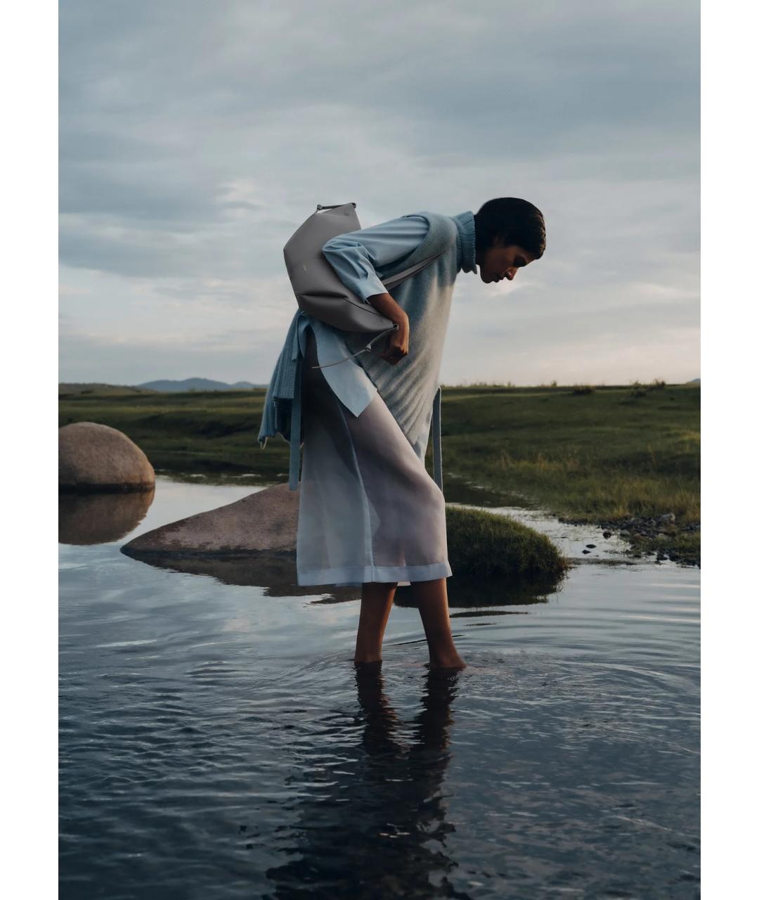 POLENE Серая кожаная сумка тоут, фото 3