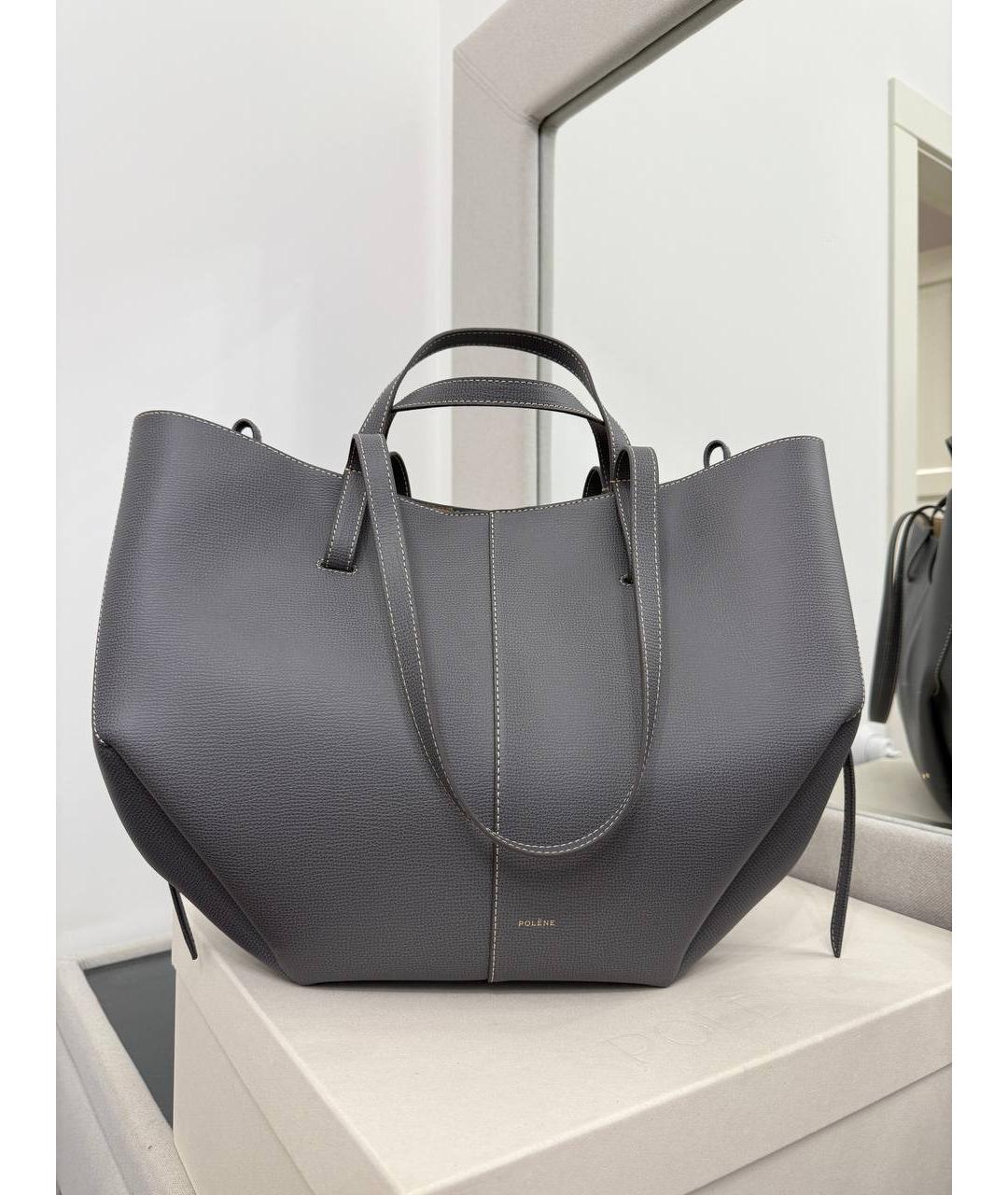 POLENE Серая кожаная сумка тоут, фото 2