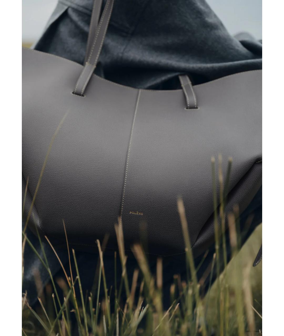 POLENE Серая кожаная сумка тоут, фото 4