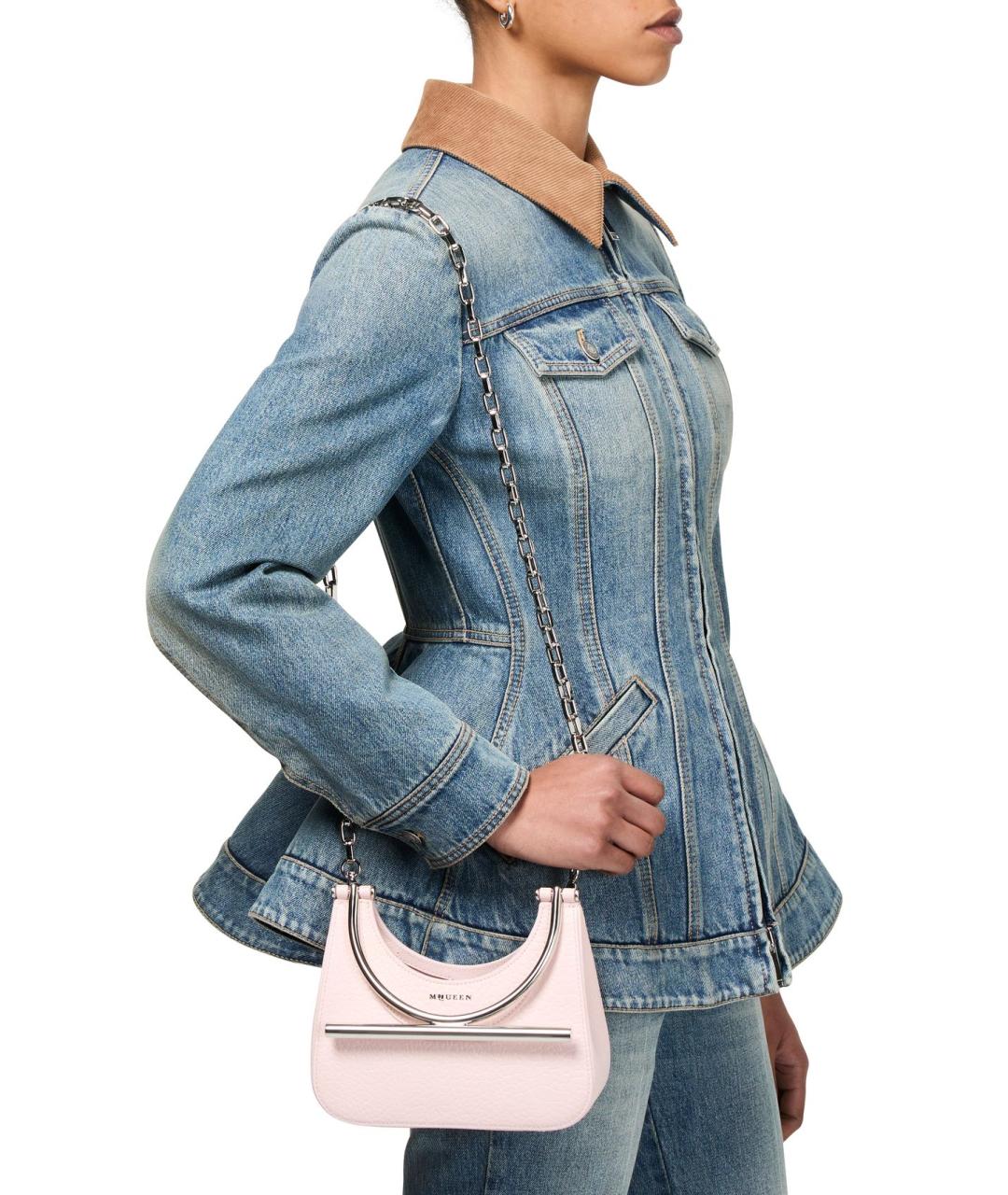 ALEXANDER MCQUEEN Розовая кожаная сумка с короткими ручками, фото 7