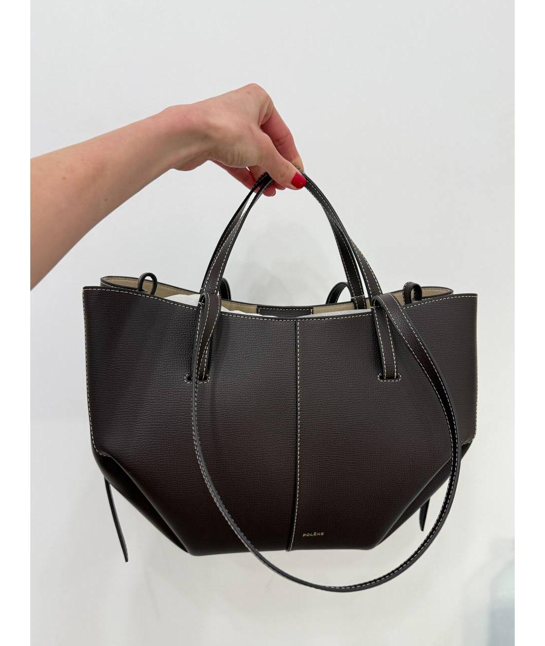 POLENE Коричневая кожаная сумка тоут, фото 2