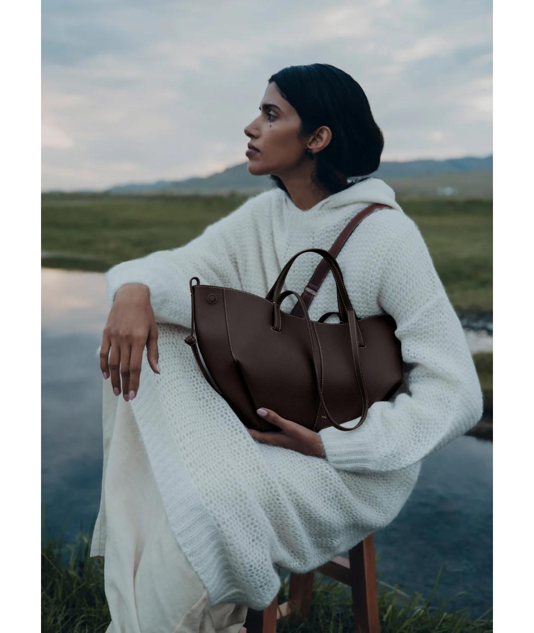 POLENE Коричневая кожаная сумка тоут, фото 5