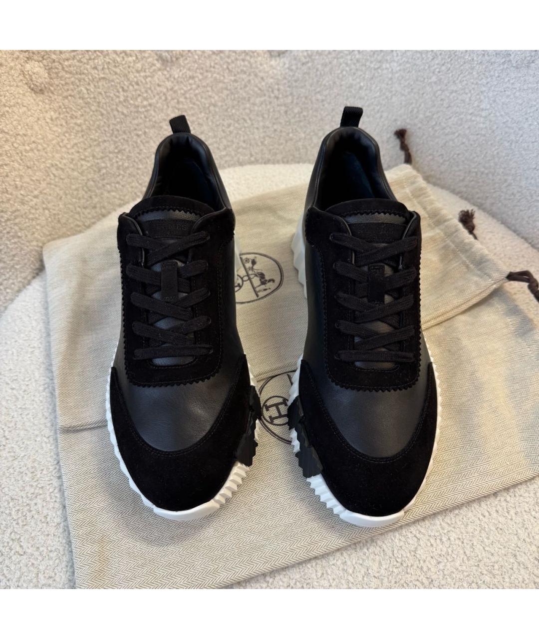 HERMES Черные кожаные низкие кроссовки / кеды, фото 4