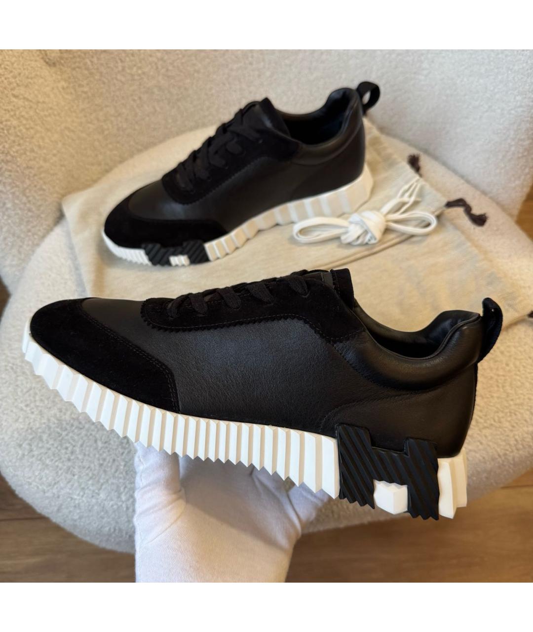 HERMES Черные кожаные низкие кроссовки / кеды, фото 2