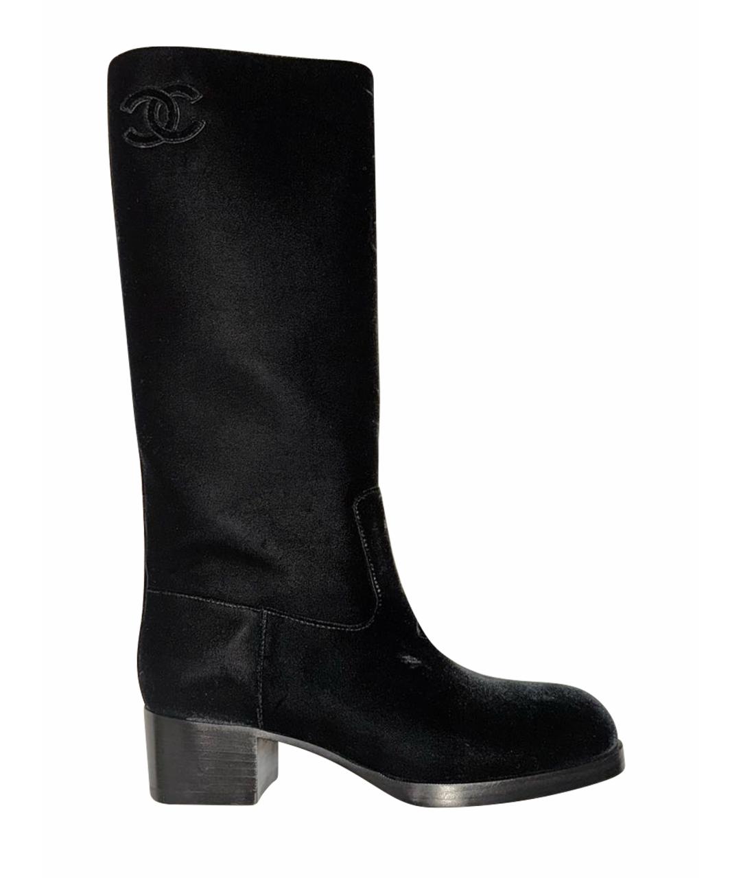 CHANEL Черные бархатные сапоги, фото 1