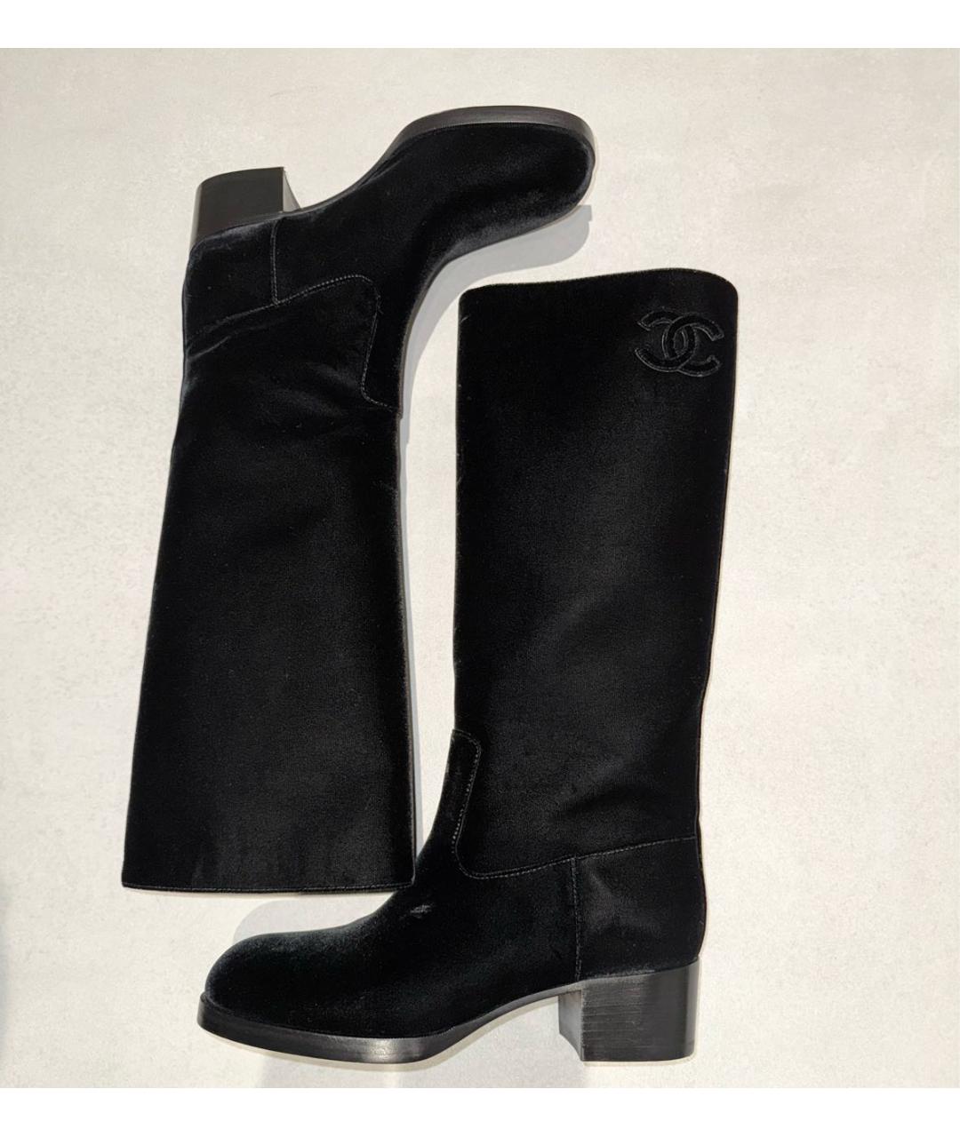 CHANEL Черные бархатные сапоги, фото 6