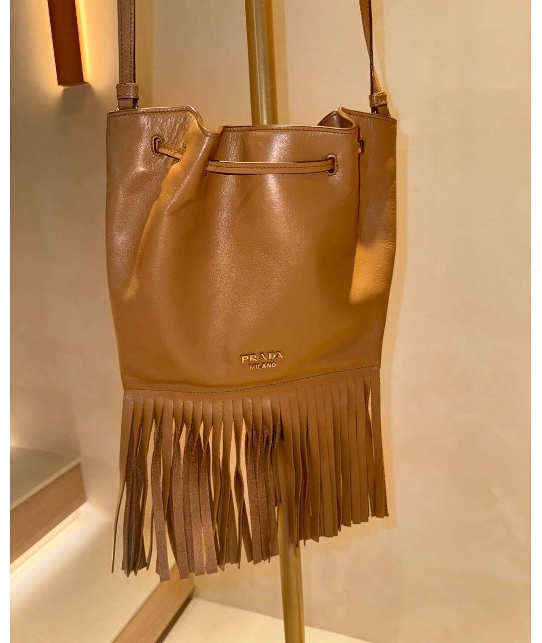 PRADA Бежевая кожаная сумка через плечо, фото 5