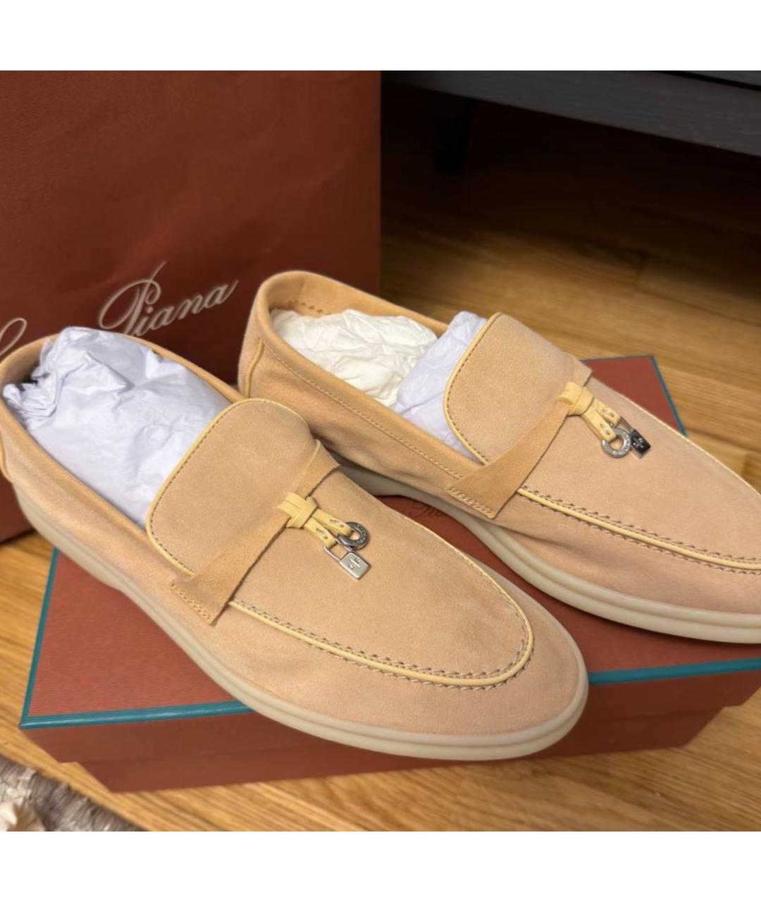 LORO PIANA Бежевые кожаные лоферы, фото 7