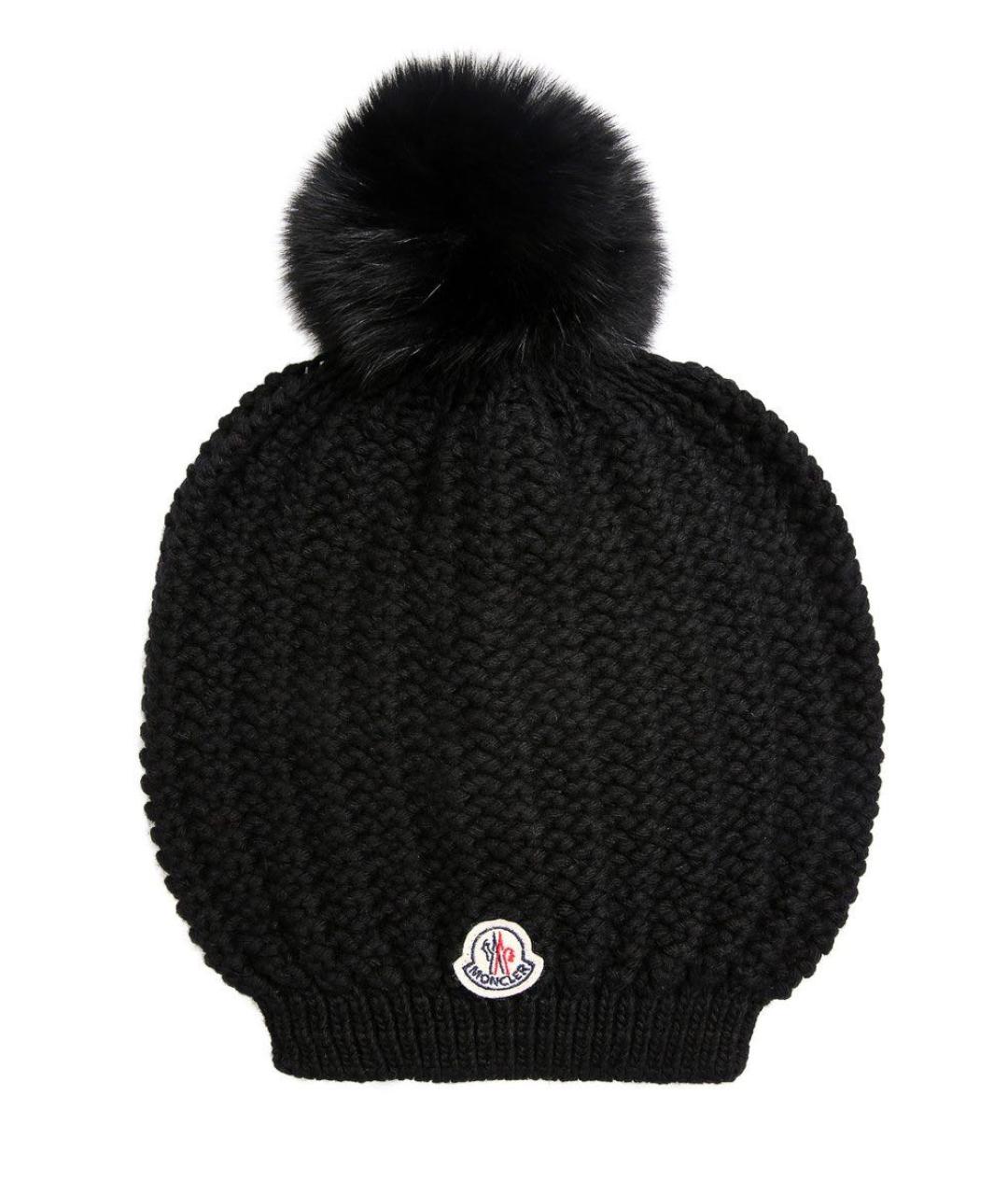 MONCLER Черная шерстяная шапка, фото 1